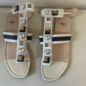 Fendi Women's White and Black Embellished Sandals